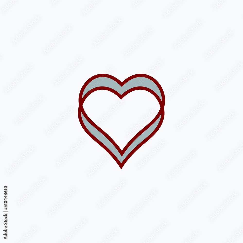 Red heart icon.  Love sign symbol.  White background.