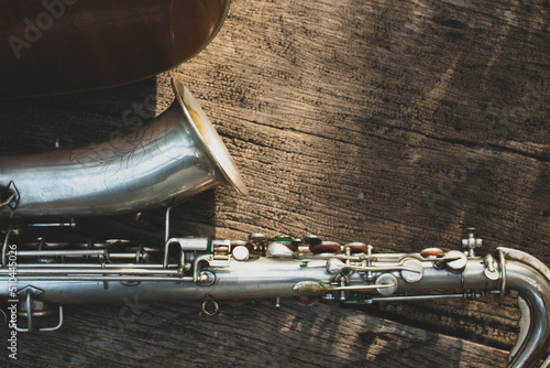 Photography vintage saxophone on wood commercial space jazz and blues festival