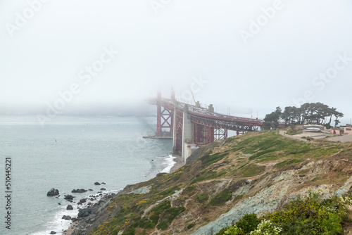 Golden Gate Bridge in San Francisco at a fogy day.