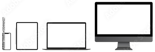 Devices Set. Desktop Computer, Laptop, Pad, Smartphone. Stock Vector Illustration	
