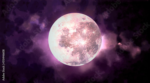 Abstract watercolor night sky with full moon