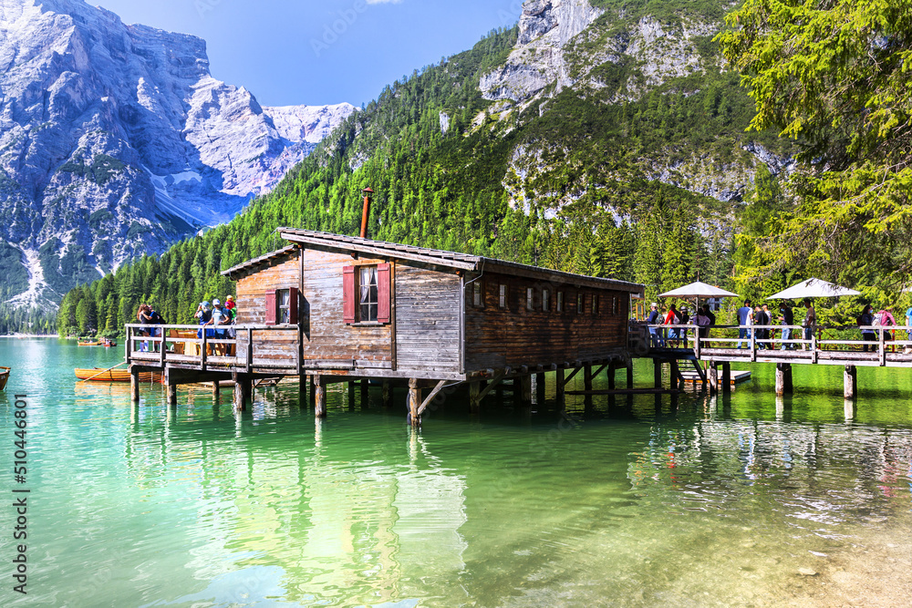 Fototapeta premium Lago di Braies, beautiful lake in the Dolomites