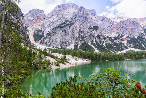 Lago di Braies  beautiful lake in the Dolomites