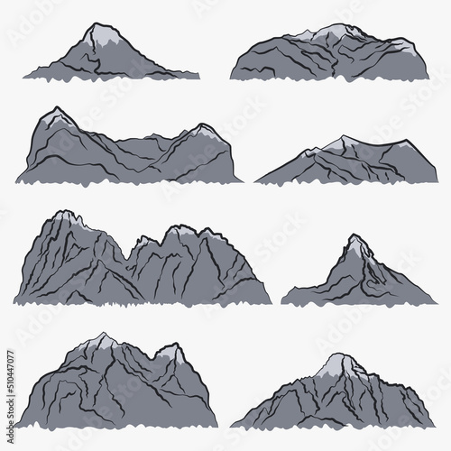 Set with silhouettes of different grey mountains.