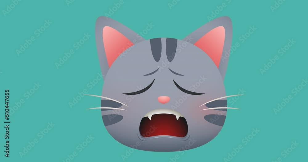 Animation of sad cat emoji over blue background