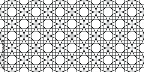 Seamless geometric pattern, circles lattice. Black on a white background. Vector illustration.