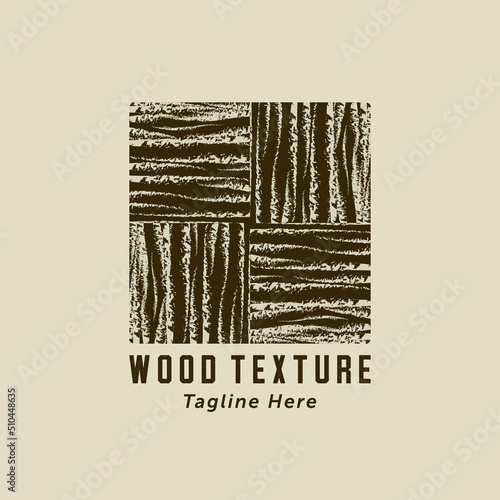 Oak wood texture in tiles logo design. Tiles of wood texture vintage logo illustration