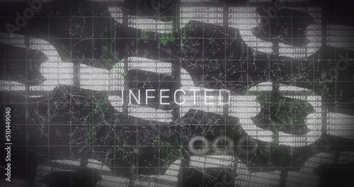 Animation of infected and block chain over black background