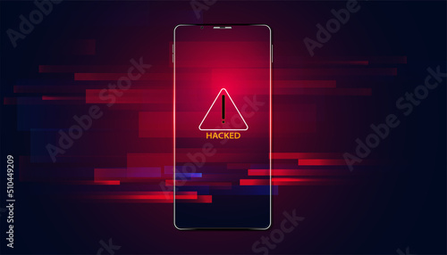 Abstract hack warning concept phone interface screen red system warning that the system has been hacked into the system computer