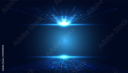 Abstract forward light perspective on blue background digital futuristic modern hi-tech space