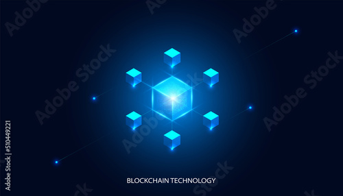 Abstract blockchain technology cryptocurrency and fintech square cube crypto operations Connect block, data transmission, new technology system, Vector illustration.