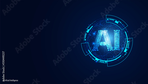 Abstract Artificial Intelligence on Atomic and Technology Background with Computer Systems Circuit Boards.
