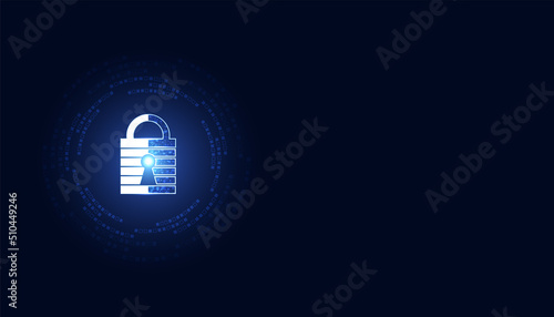 Abstract technology cyber security privacy information network concept padlock protection digital network internet link on hi tech blue future background