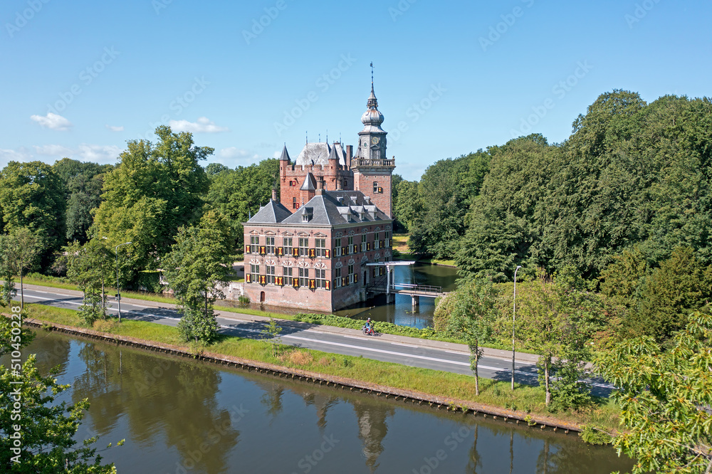 Aerial from castle Nijenrode at the river Vecht in the Netherlands