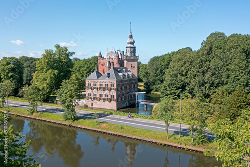 Aerial from castle Nijenrode at the river Vecht in the Netherlands