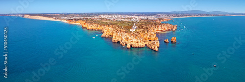 Aerial panorama from the lighthose and city Lagos in the Algarve Portugak photo