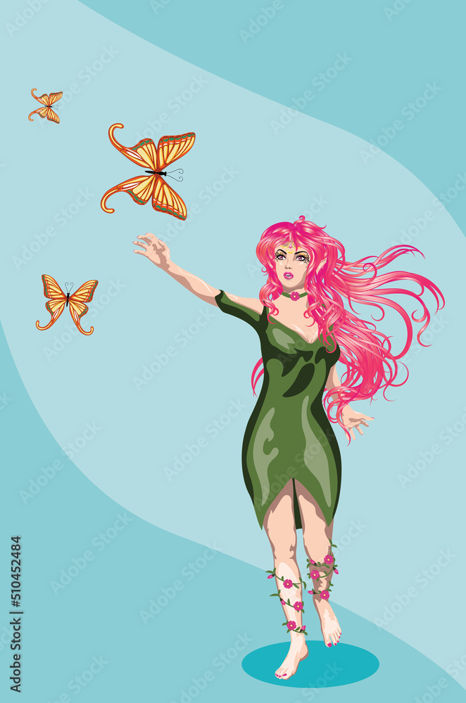 Fairy girl with long pink hair