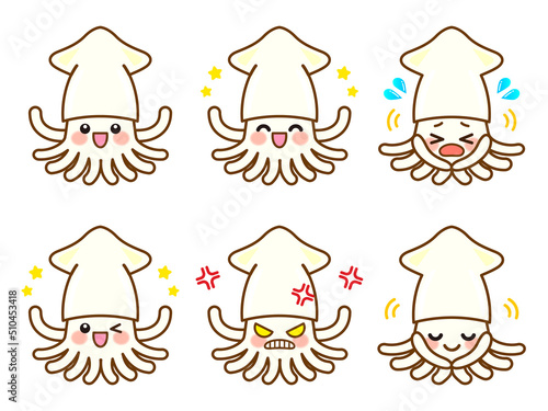 かわいいイカのイラストセット＿ベクター4