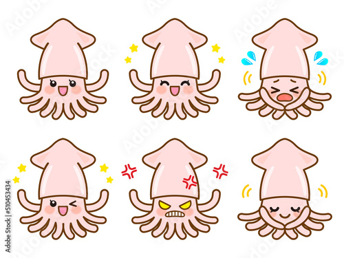 かわいいイカのイラストセット＿ベクター3