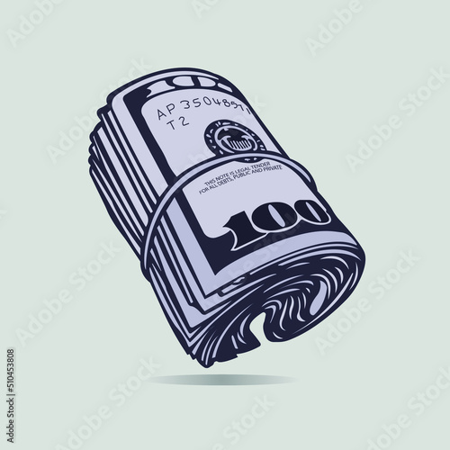 Money icon. Vector illustration of dollar bills rolled into a roll and tied with a rubber band. Vector Illustration