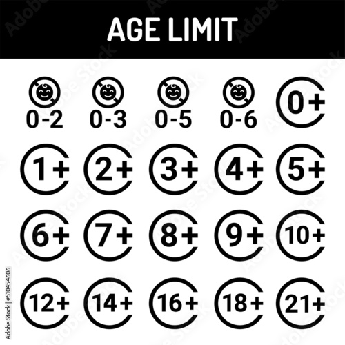 Age limit 0-21 plus line icons set. Isolated vector element.