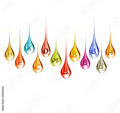 Photos Set of multi vitamin complex in the shape of colorful drops