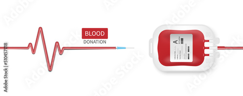 Blood donation concept, Blood bag isolated on white background,  vector illustration