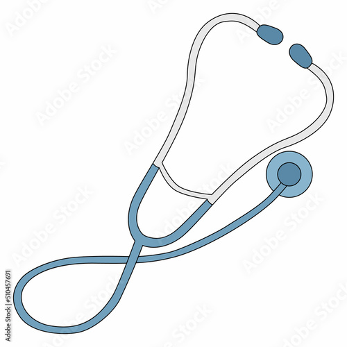 Phonendoscope in cartoon style. Vector illustration of stethoscope isolated on white. Symbol of medical diagnostics and therapy