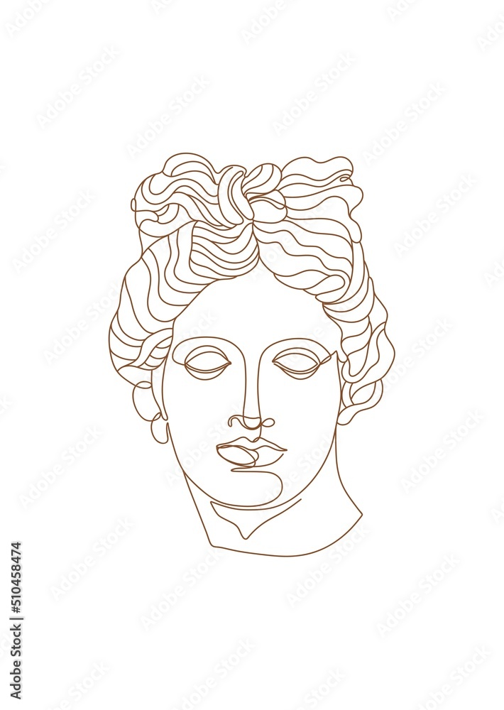 One line Ancient Greek god statue. Apollo classical mythological sculpture. Vector art for design of posters, clothes, logo, invitations. One line Ancient Greek god statue. Apollo classical mythological sculpture. Vector art for design of posters, clothes, logo, invitations.
