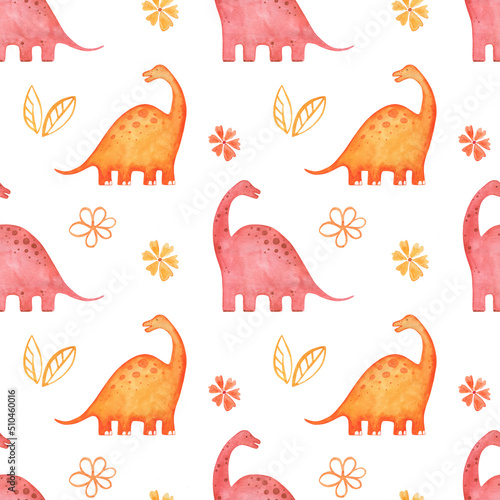 Watercolor seamless pattern with dinosaurs
