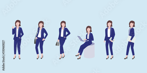 Collection of business team . Set of woman in office outfit. Vector illustration
