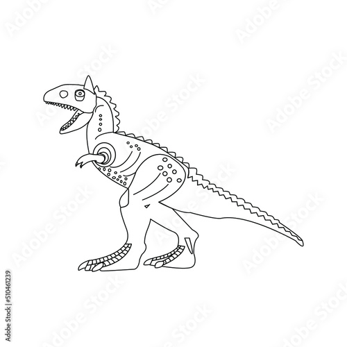 Carnotaurus Line Colouring Book. Vector Illustration of Nature Dinosaur Animal.