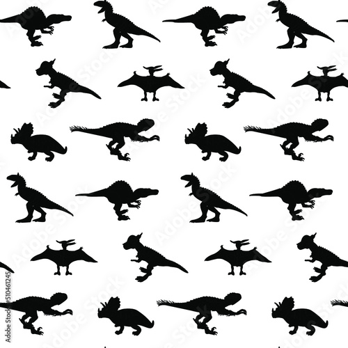Dinosaurs Black Seamless Pattern. Vector Illustration of Nature Animal.