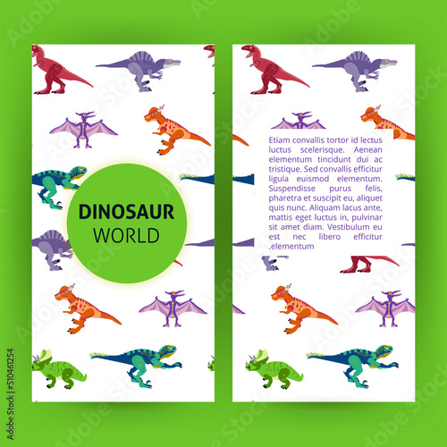 Dinosaurs Flyer Brochure. Vector Illustration of Nature Animal.