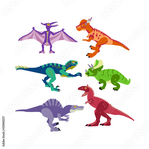 Dinosaurs Objects Set. Vector Illustration of Nature Animal.