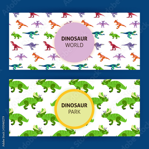 Dinosaurs Web Banners. Vector Illustration of Nature Animal.