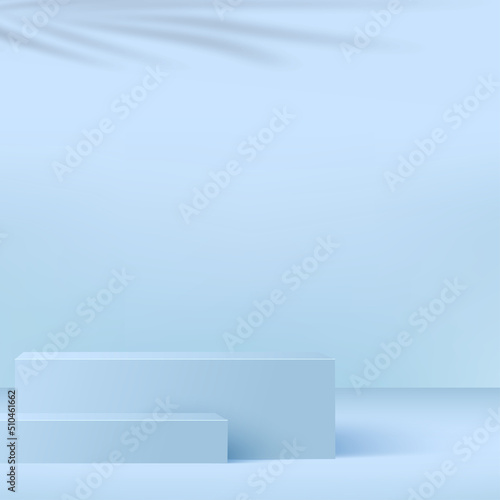 Blue podium in blue background for product presentation. Vector