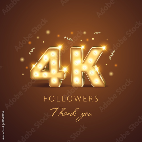 4k followers with glowing golden thank you numbers on a dark background with golden candies