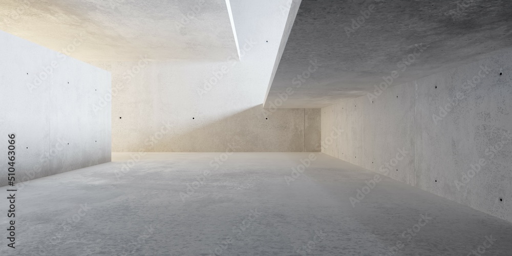 Abstract empty, modern concrete room with sunlight from the right and rough floor - industrial interior background template