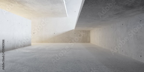 Abstract empty, modern concrete room with sunlight from the right and rough floor - industrial interior background template