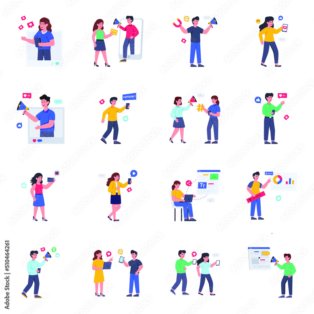 Pack of Social Media Flat Illustrations

