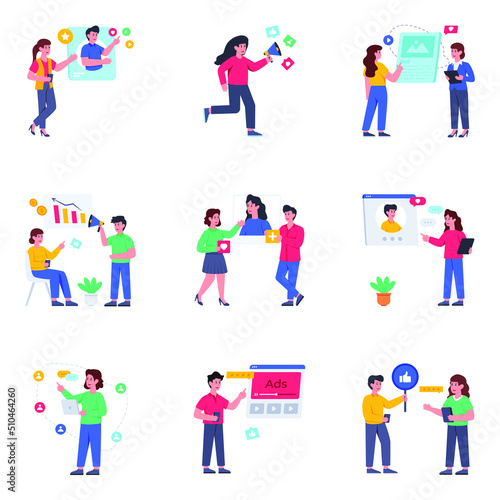 Pack of Social Platform Flat Illustrations 