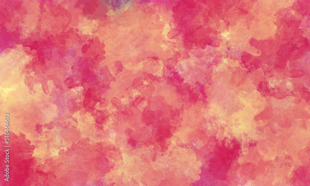Abstract summer translucent watercolor background in pink and yellow gradient tones. cloud texture