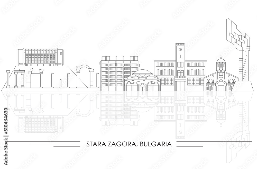 Outline Skyline panorama of  city of Stara Zagora, Bulgaria- vector illustration