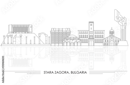 Outline Skyline panorama of city of Stara Zagora, Bulgaria- vector illustration