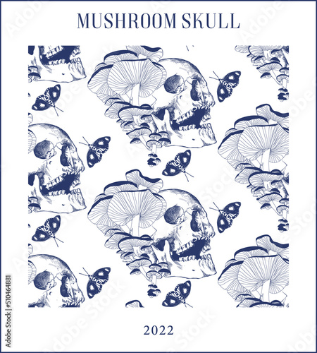 Mushroom skull vintage style poster