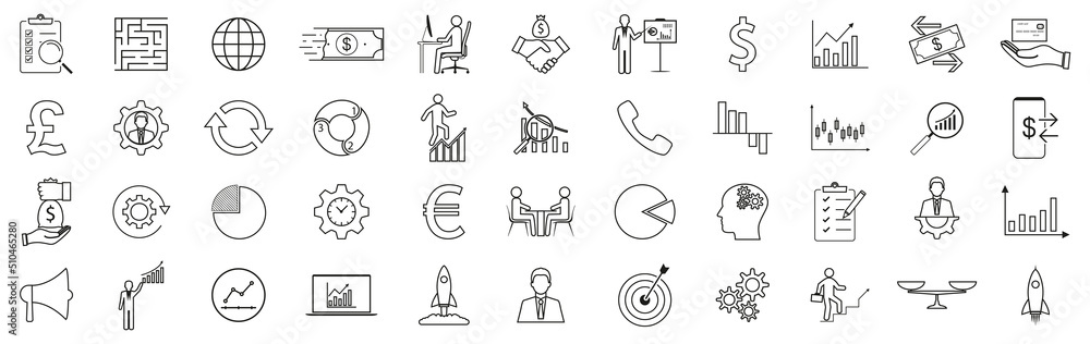 Business and management icons set. Vector illustration. Flat. Business and management icons set. Vector illustration. Flat.