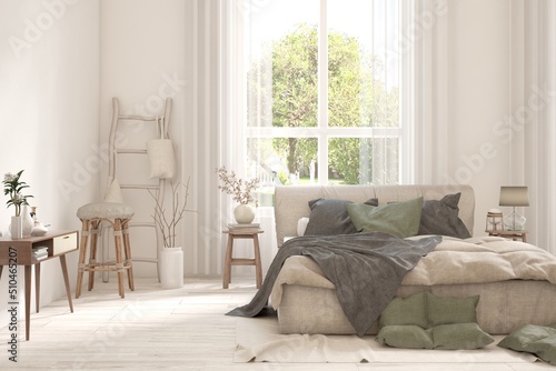 Wallpaper Mural White bedroom interior. Scandinavian design. 3D illustration Torontodigital.ca