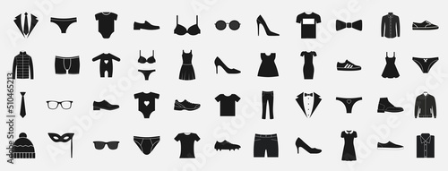 Clothes and accessories set, icons set. Vector illustration.