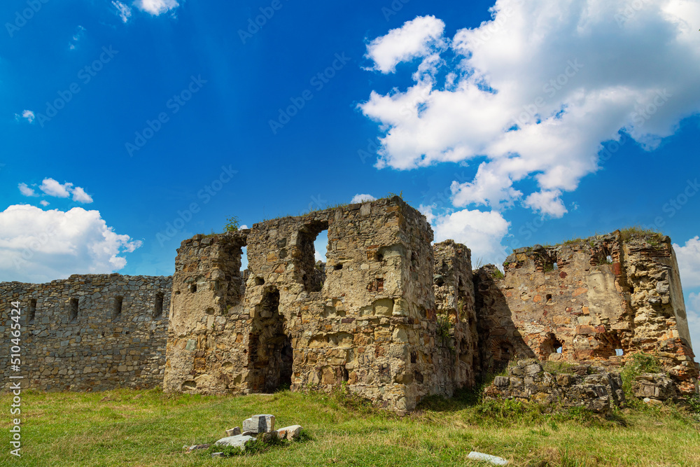 Scenery ancient ruined Pniv castle outdoor,  western Ukraine. Ukrainian architectural  landmark.